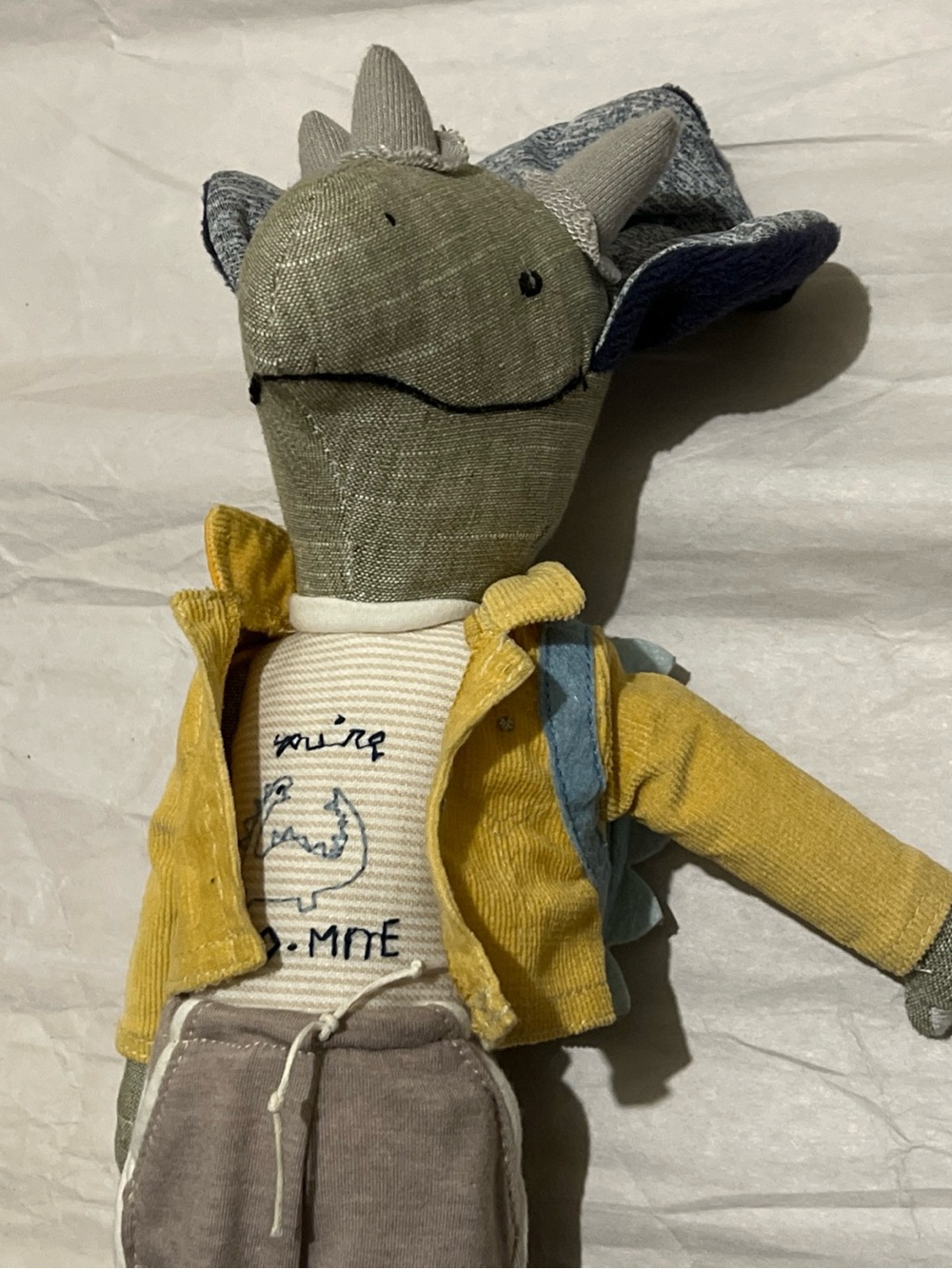 Pottery Barn Kids Olive Green Dino with Yellow Jacket and Blue Wings TAYLOR